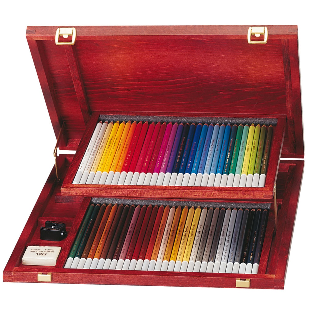 Imagen 0 de Maletín de madera con 60 lápices de color Tiza-Pastel CatbOthello STABILO Multicolor + sacapuntas + goma de borrar + difuminador