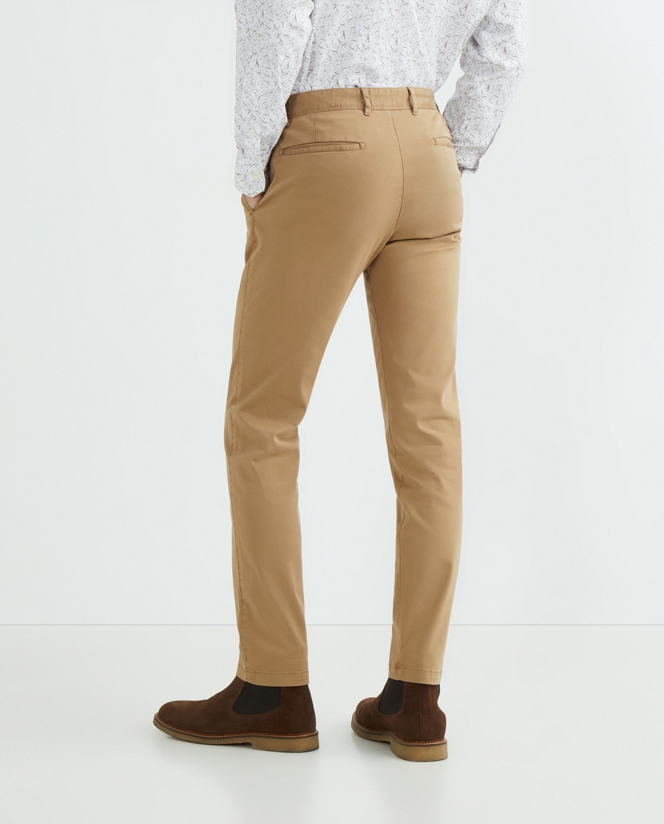 Calças chino de homem slim bege Bege-3