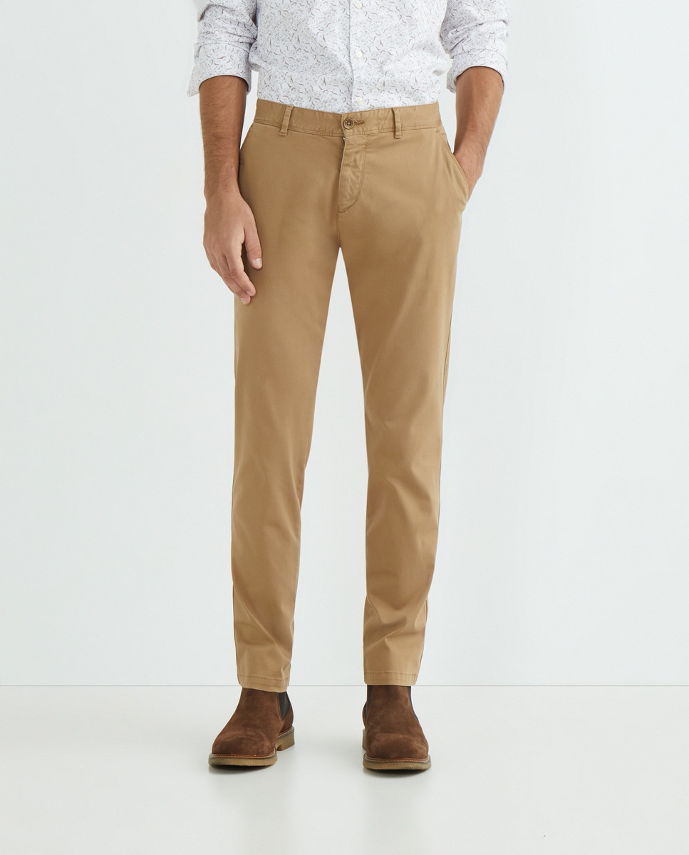Calças chino de homem slim bege Bege-2