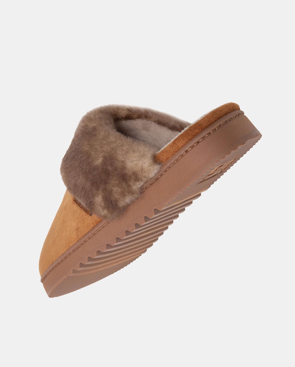 Chinelos Suedine com Forro Sherpa Camel-6