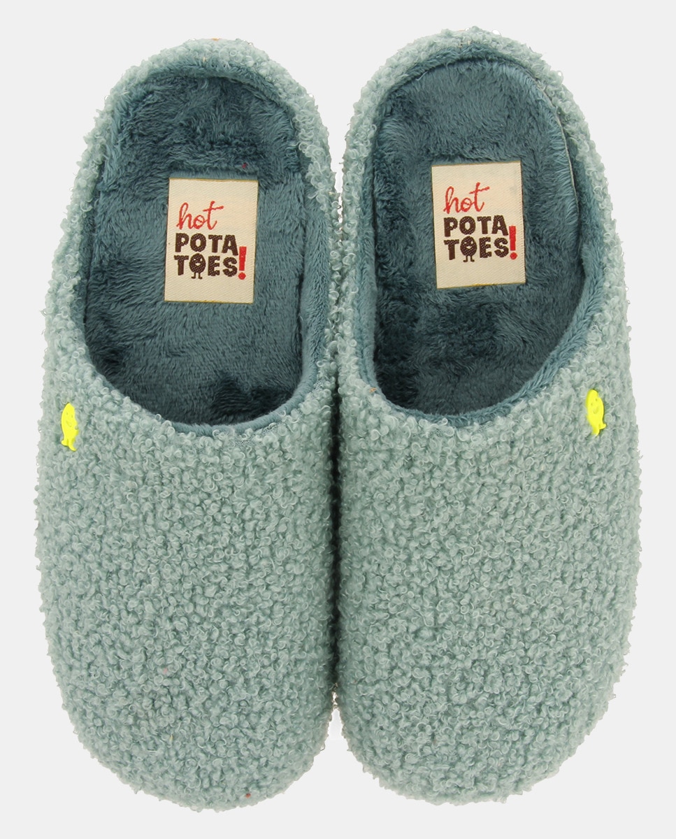 Chinelos de Quarto em Pelo de Borrego Verde Água-4