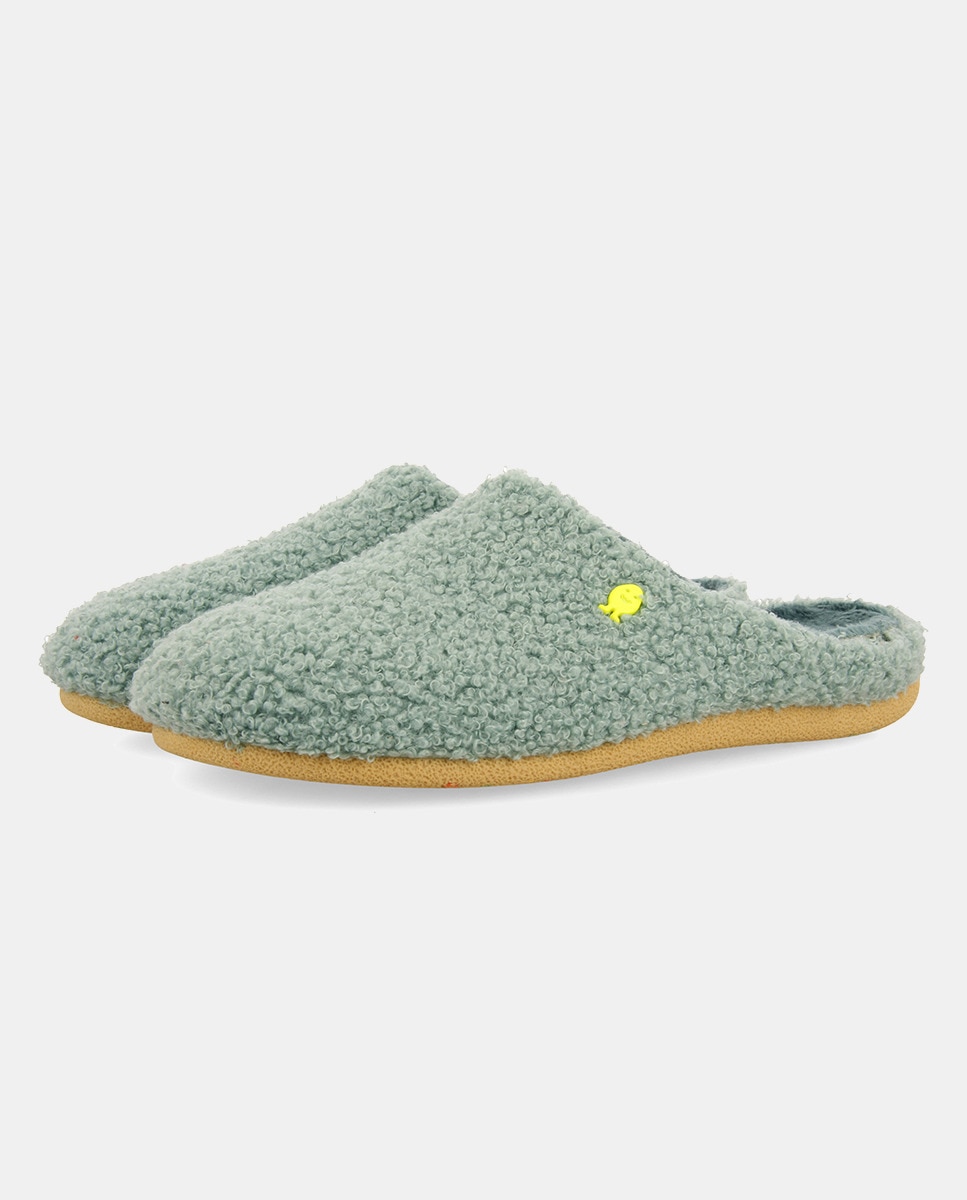 Chinelos de Quarto em Pelo de Borrego Verde Água-2