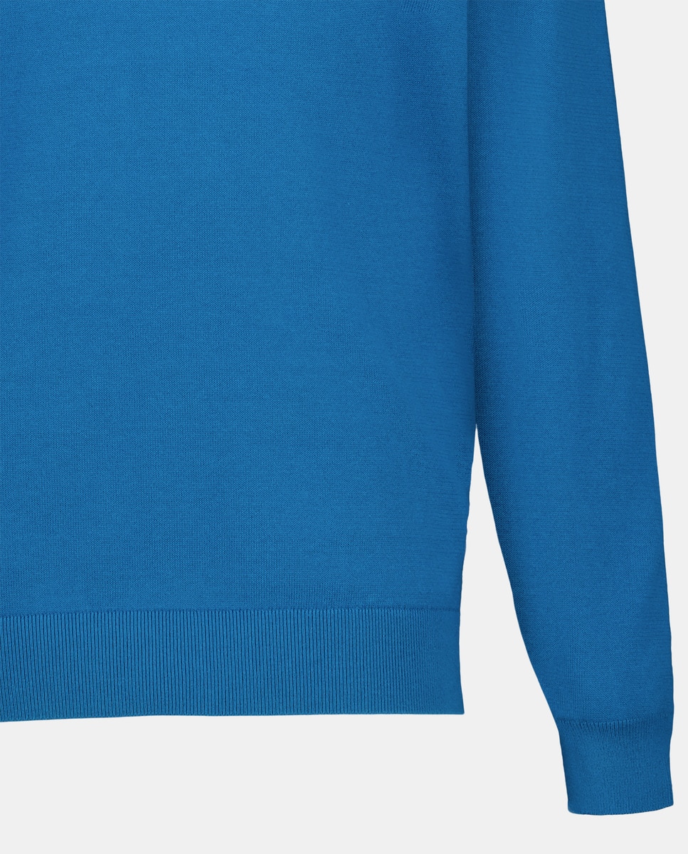 Camisola de Algodão com Decote em Bico Azul-5