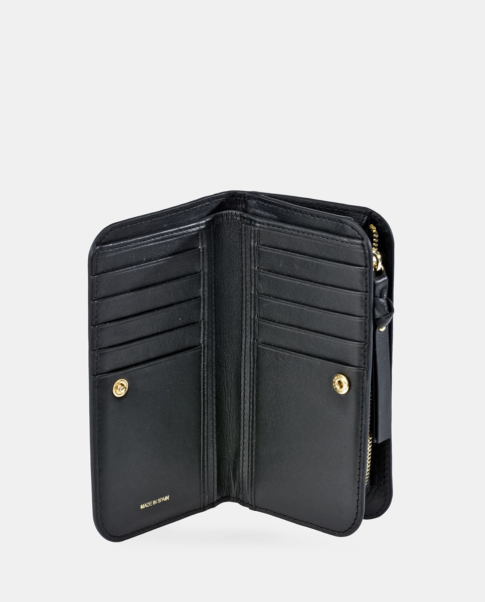 Carteira com Porta-Cartões em Pele - Preto Preto-8