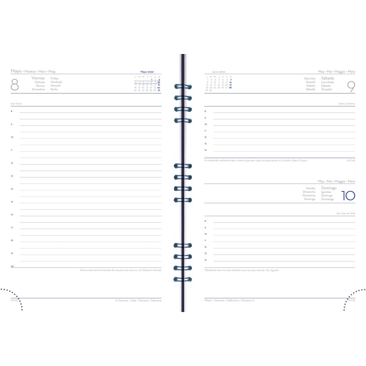 Agenda 2026 día página página 17x24 cm wireo semioculto Polignano Deusto turquesa multilingüe Turquesa-2