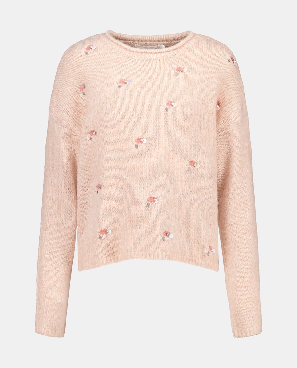 Camisola de Malha com Bordado Rosa-claro-4
