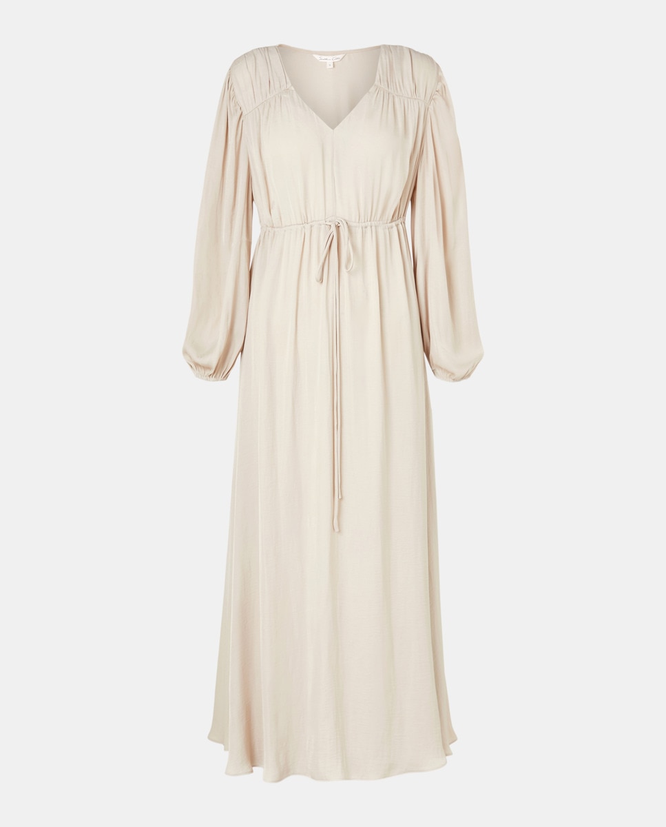 Vestido comprido com decote em bico Branco-marfim-4