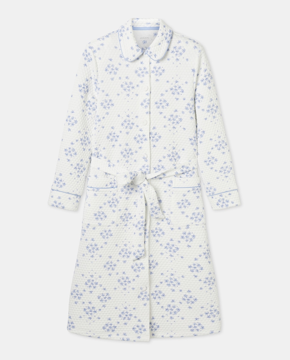 Robe com Botões e Estampado Azul-3