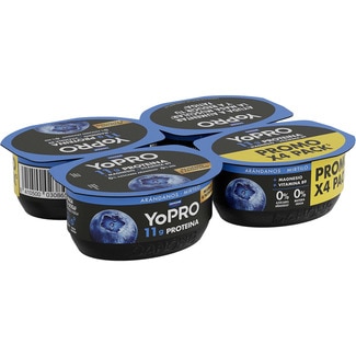 proteínas sabor arándano 0% azúcares añadidos 0% m.g. pack 4 unidades 120 g + magnesio + vitamina B9 - Danone Yopro