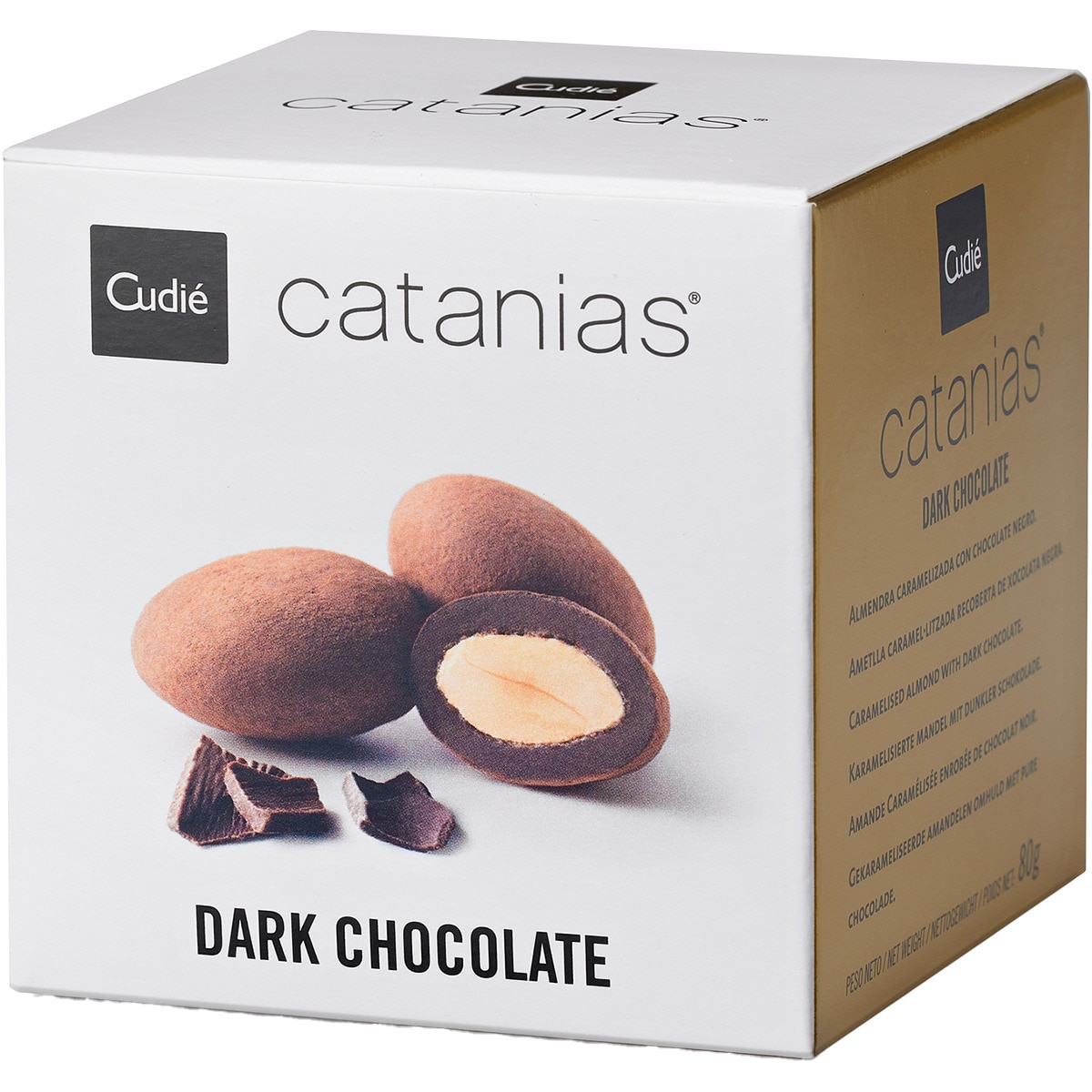 Catanias Dark Chocolate almendra caramelizada recubierta de chocolate negro estuche 80 g