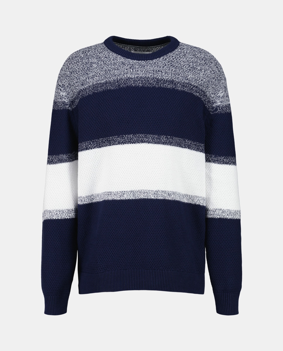 Camisola de Malha com Color Block em Fios Azul-4