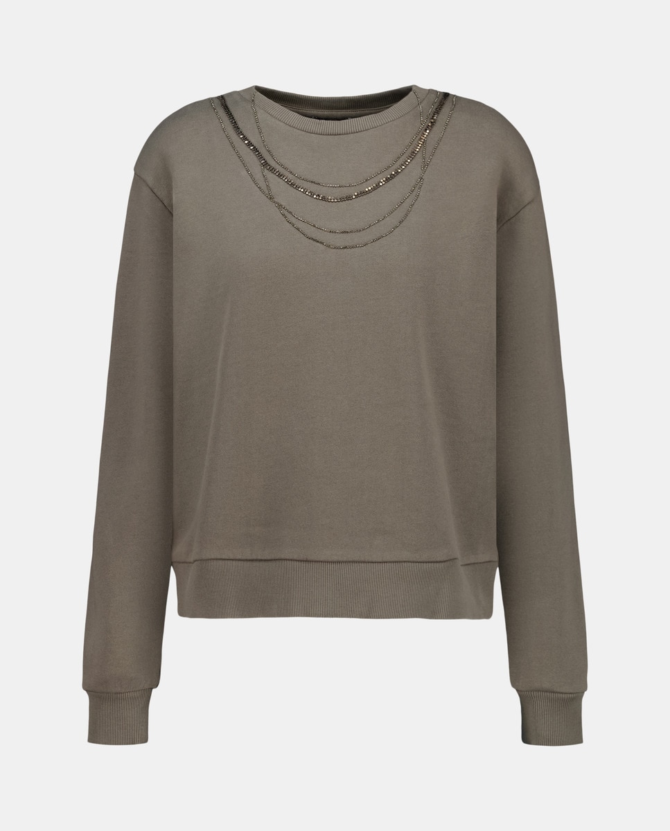Sweatshirt de Manga Comprida e Decote Redondo 530 Verde Escuro-5