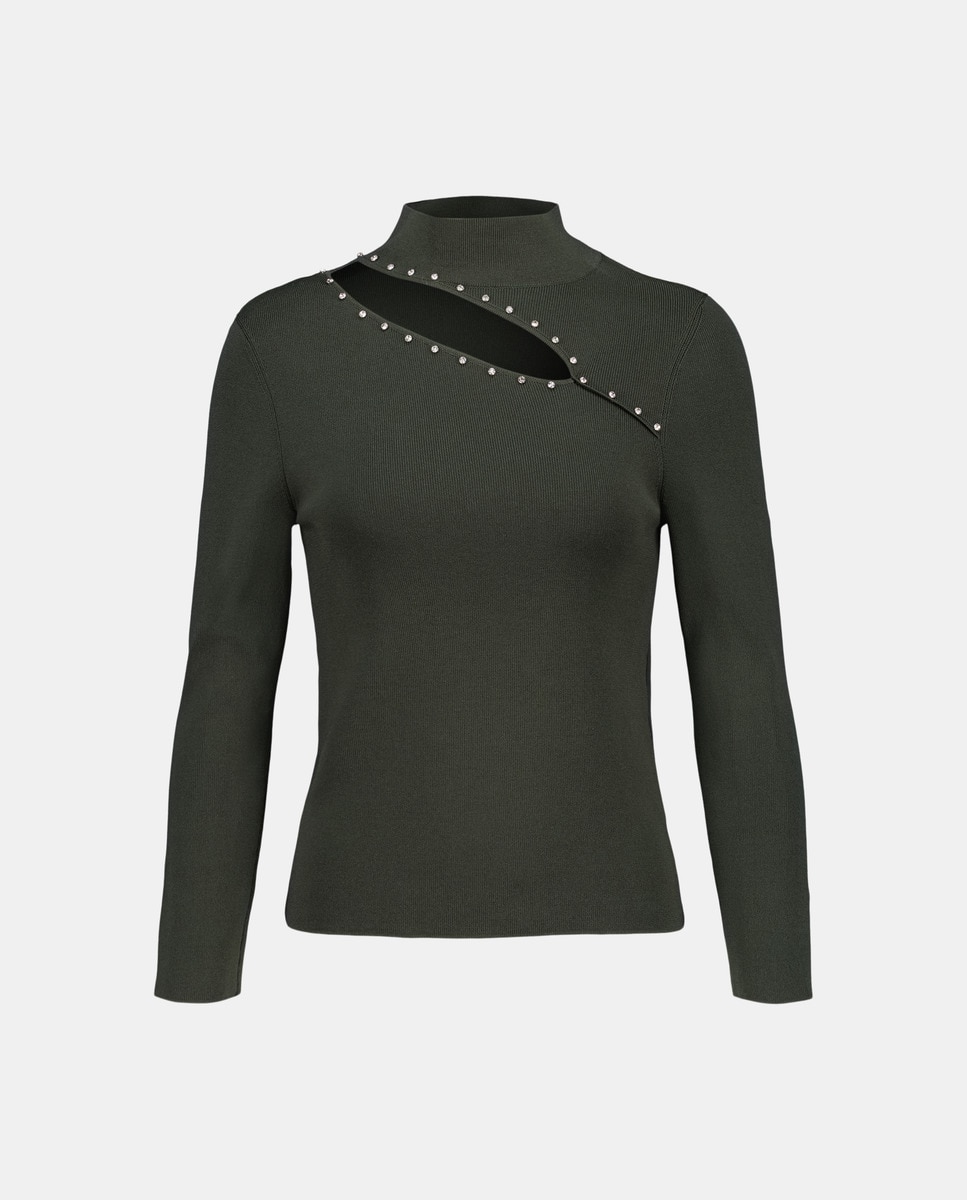 Camisola de malha com meia gola e manga comprida 530 Verde Escuro-4