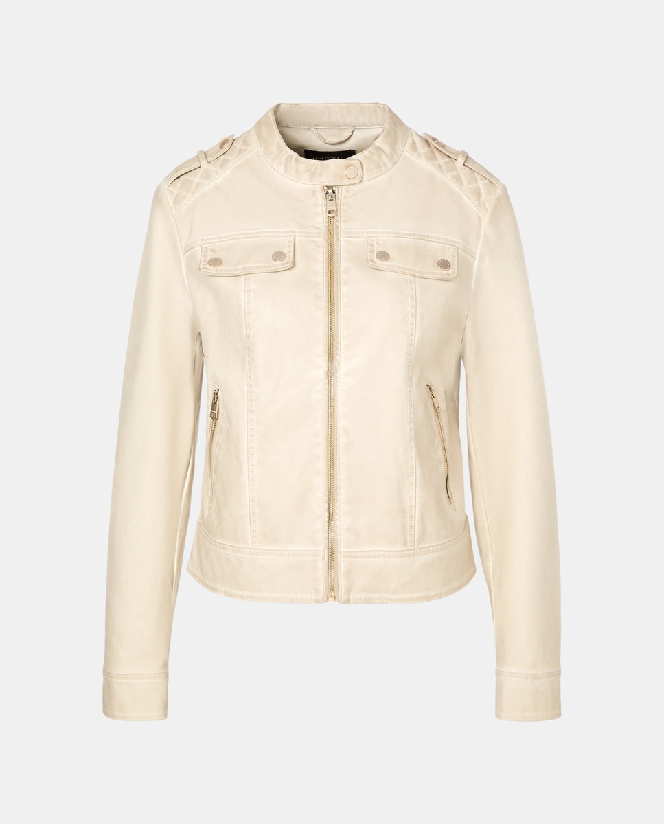 Blusão biker com efeito de pele Branco-marfim-4