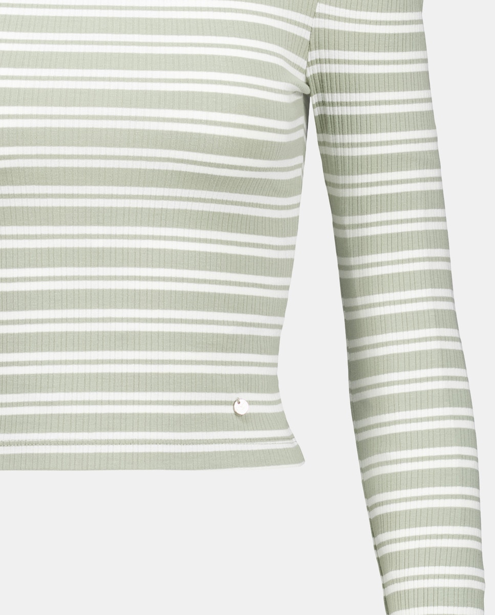 Camisola de Manga Comprida Canelada às Riscas Verde Sálvia-5