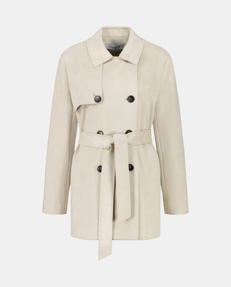Gabardine com Efeito de Camurça Bege-4
