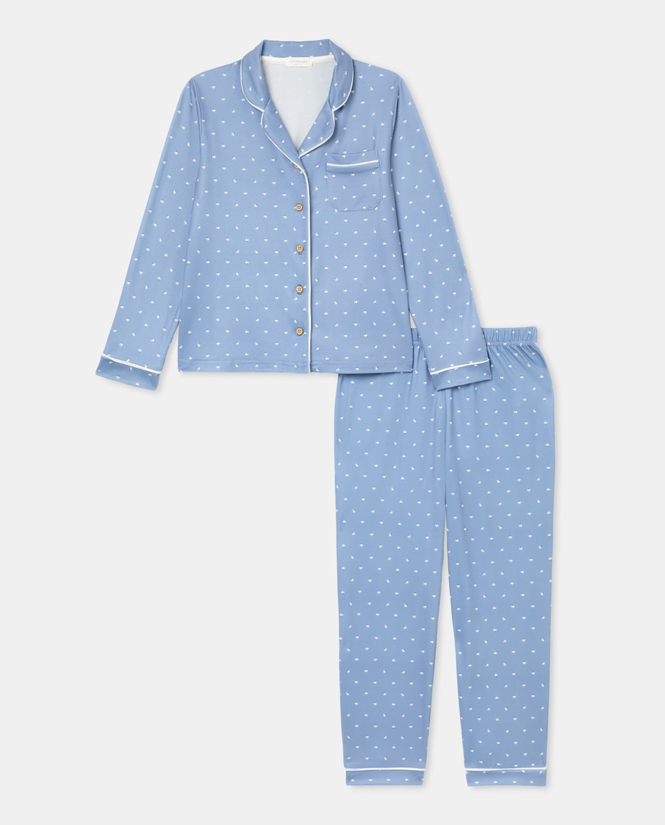 Pijama Comprido Abotoado com All Over Print Branco-4