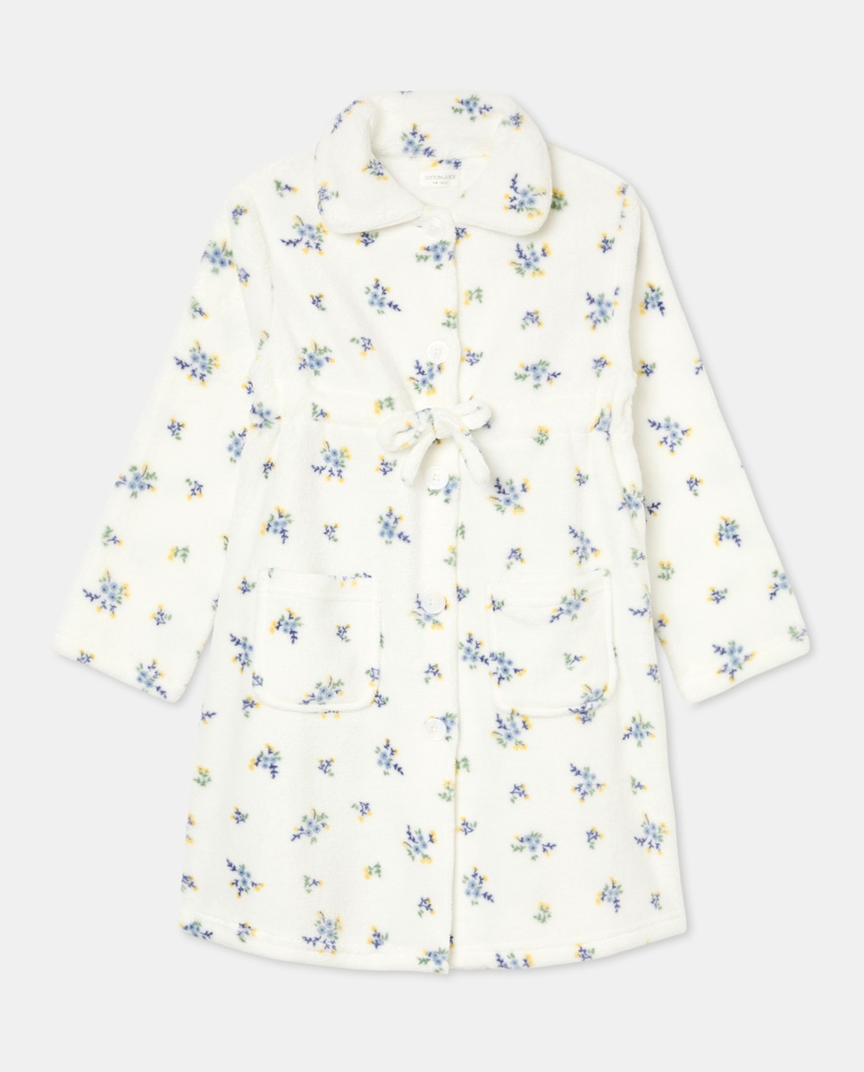 Robe Abotoado com Estampado Floral Branco-3