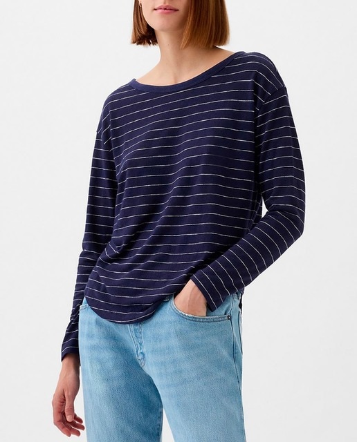 Imagen 0 de Camiseta de mujer cuello barco de mezcla de lino