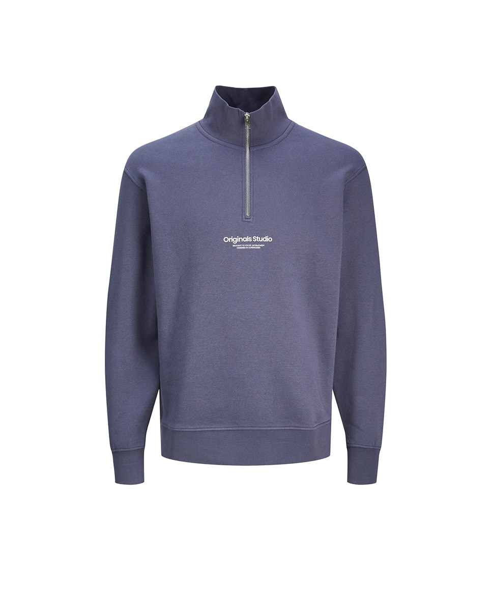 Sweatshirt com Meio Fecho de Correr Azul-7