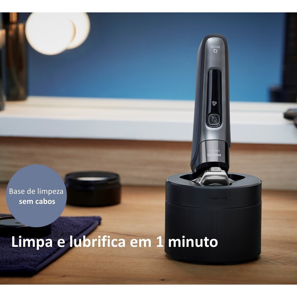 Máquina de Barbear Philips Série 8000 S8697/55 Uso a Seco ou Húmido, com Suporte de Limpeza, Base de Carga e Tampa e Autonomia de 50 min 10