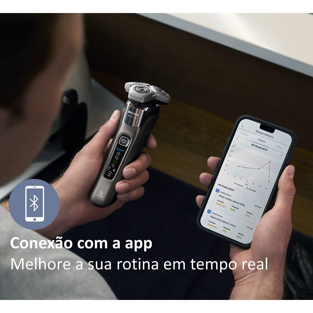 Máquina de Barbear Philips Série 8000 S8697/55 Uso a Seco ou Húmido, com Suporte de Limpeza, Base de Carga e Tampa e Autonomia de 50 min 9