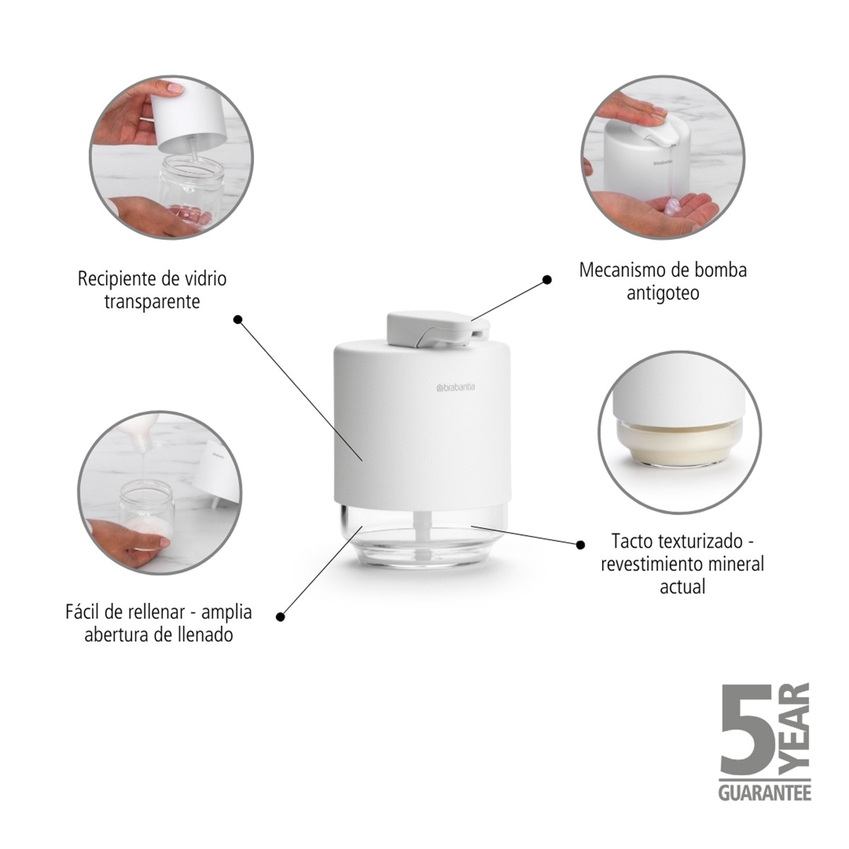 Dosificador de jabón para encimera MindSet Brabantia Blanco-6
