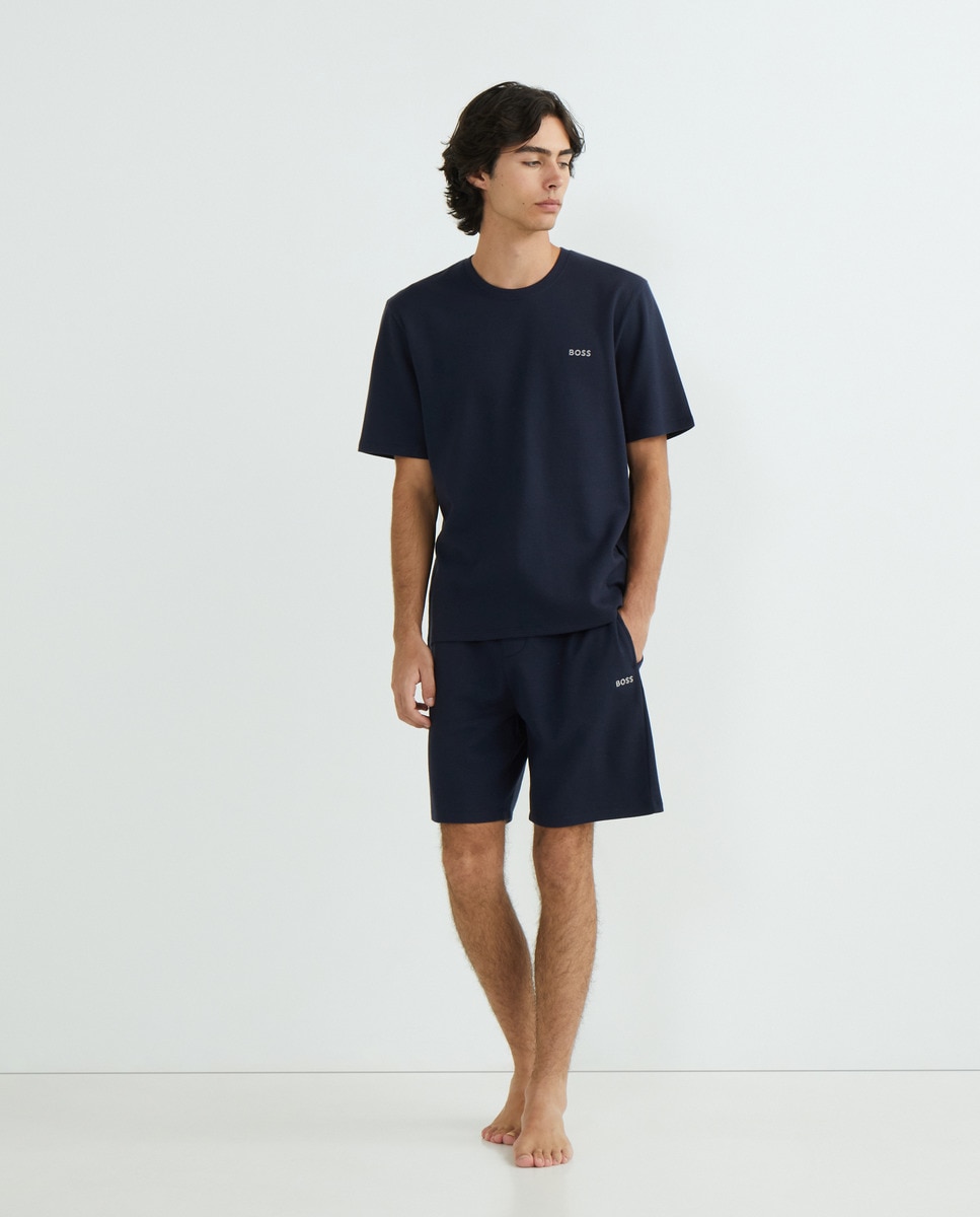 Camisola de Pijama de Algodão com Logótipo Bordado Azul-2