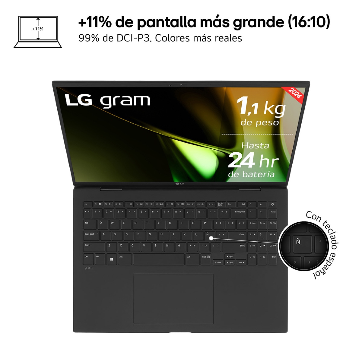 Portátil LG gram 16ZD90S, Intel Core Ultra 7, 16GB, 1512G SSD, 16", Sin SO Negro-3