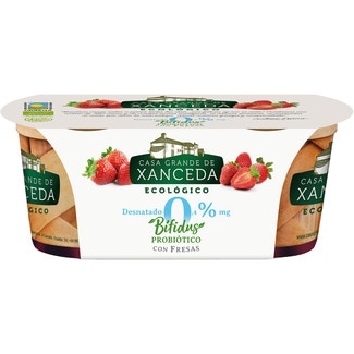 bífidus con fresas desnatado 0,4 % m.g. sin gluten ecológico pack 2 unidades 125 g - Casa Grande De Xanceda