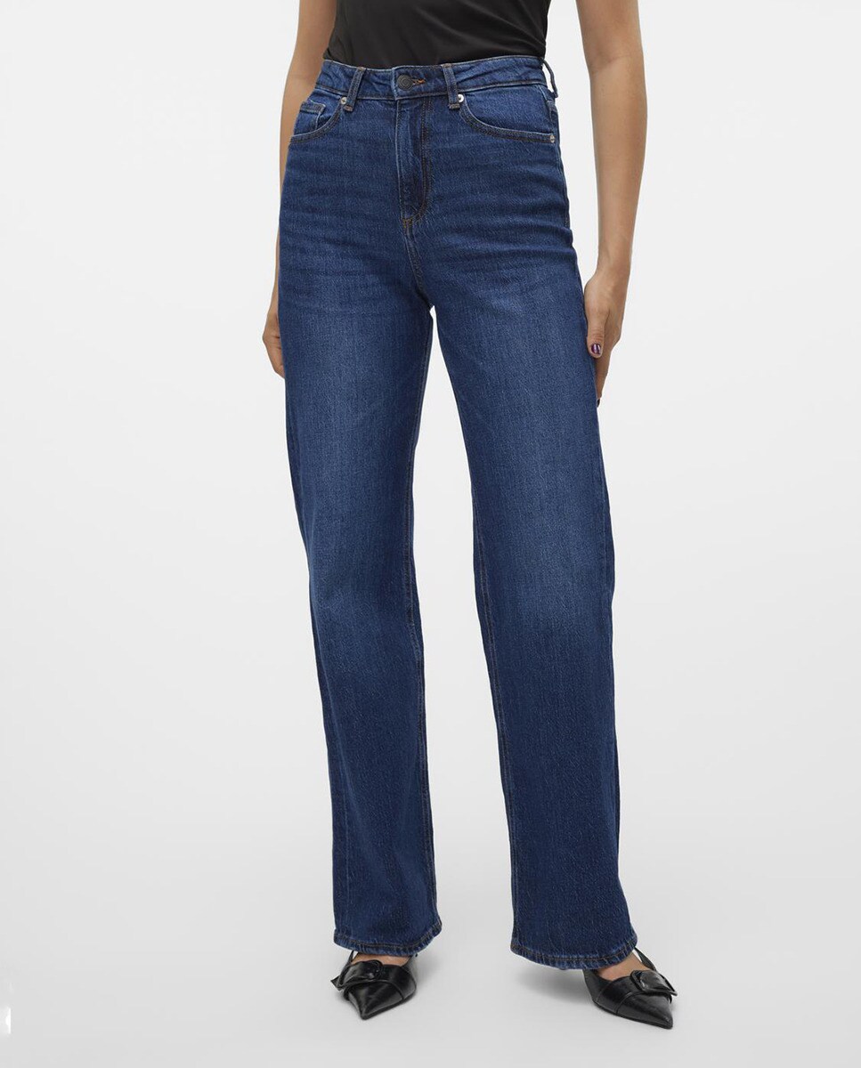 Jeans Straight de Cintura Subida Azul-índigo-3