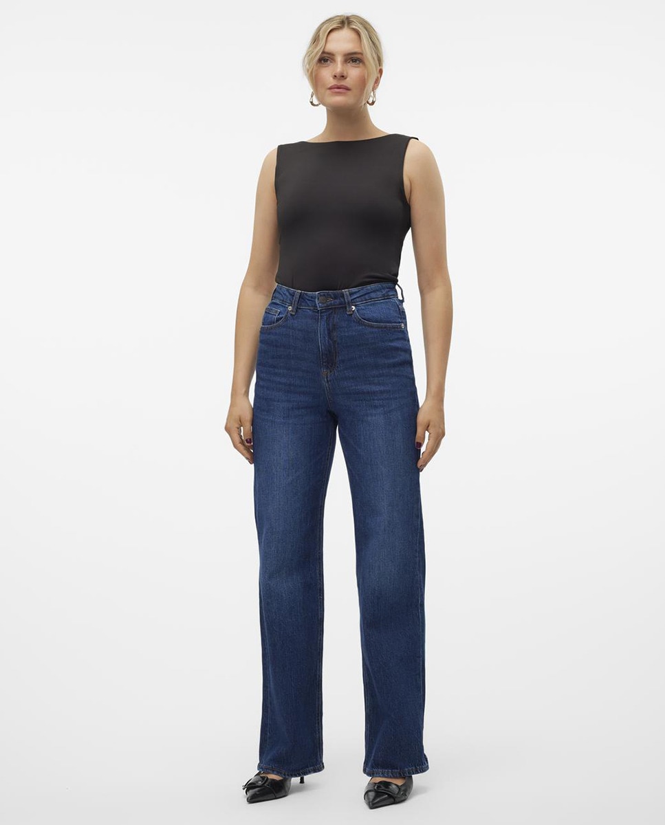 Jeans Straight de Cintura Subida Azul-índigo-1