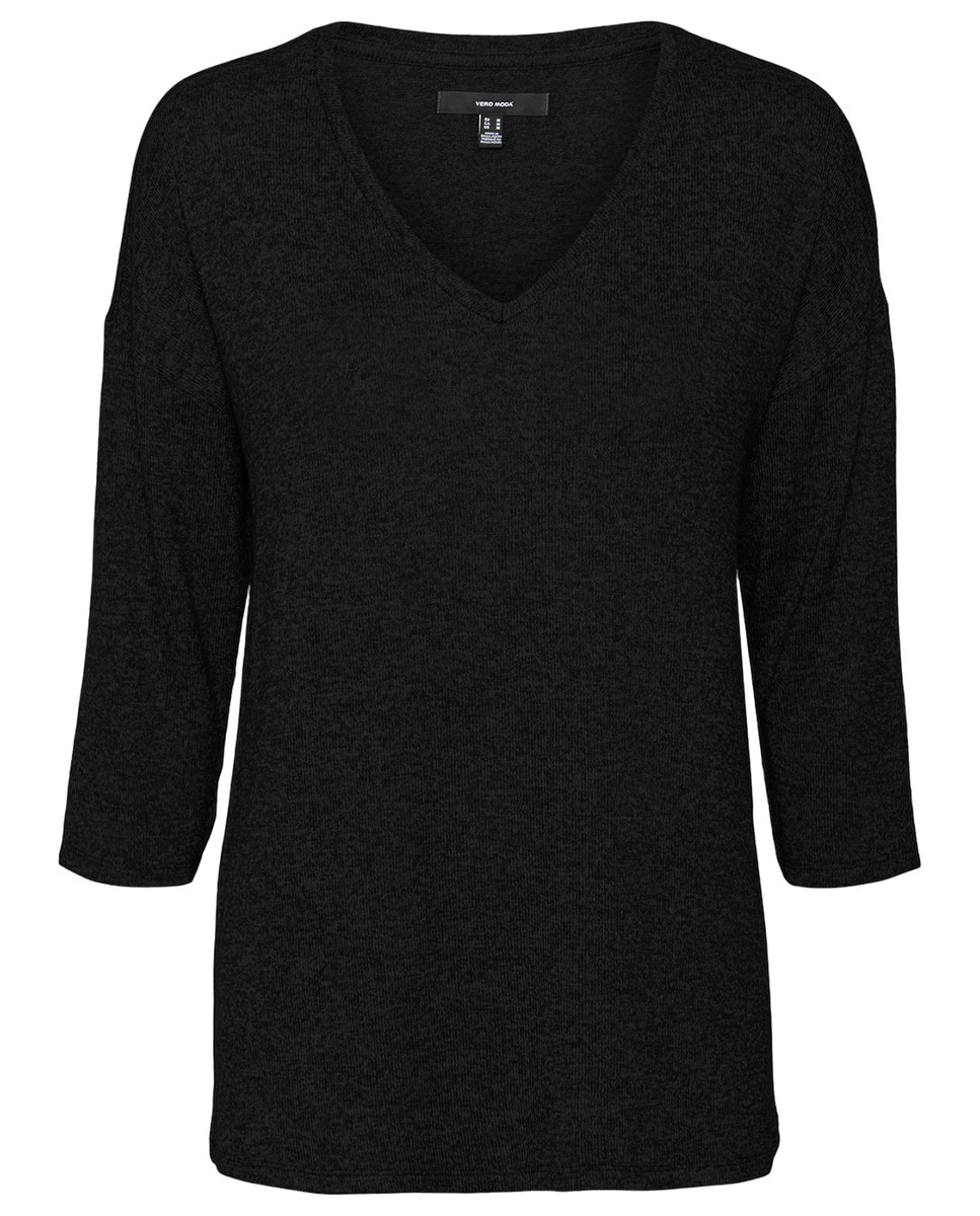Camisola de Malha Fina com Manga 3/4 Preto-5