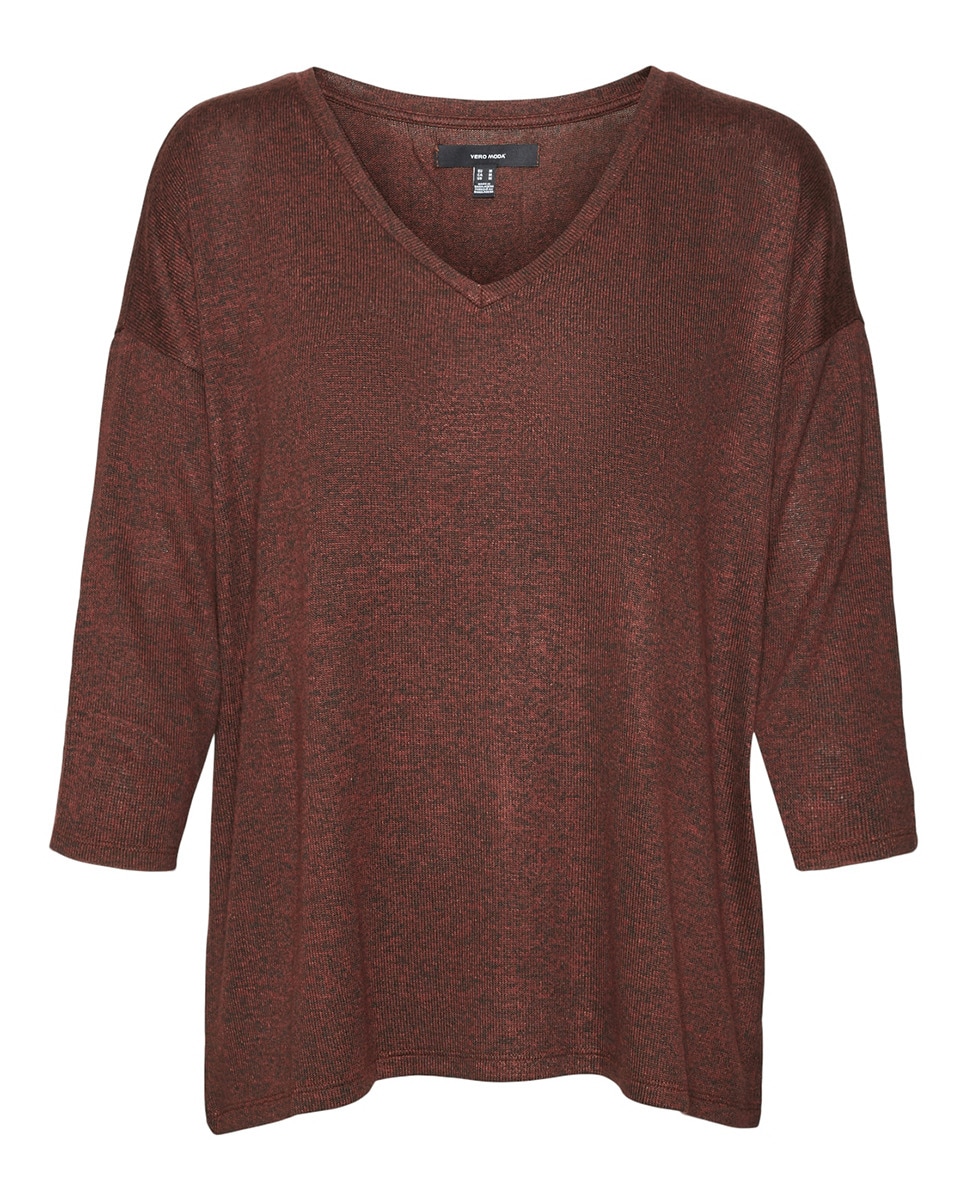 Camisola de Malha Fina com Manga 3/4 Vermelho/Grená-5
