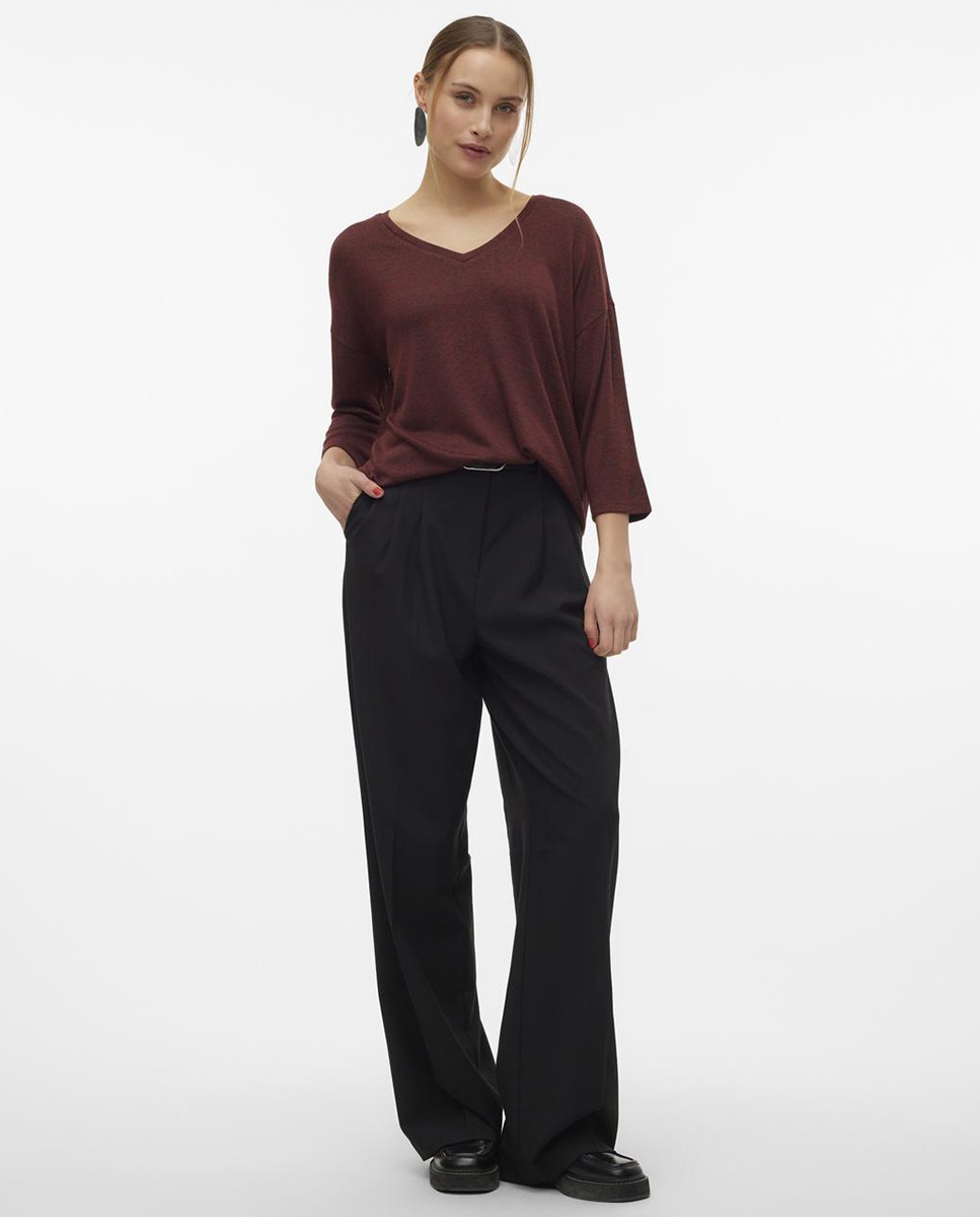 Camisola de Malha Fina com Manga 3/4 Vermelho/Grená-6