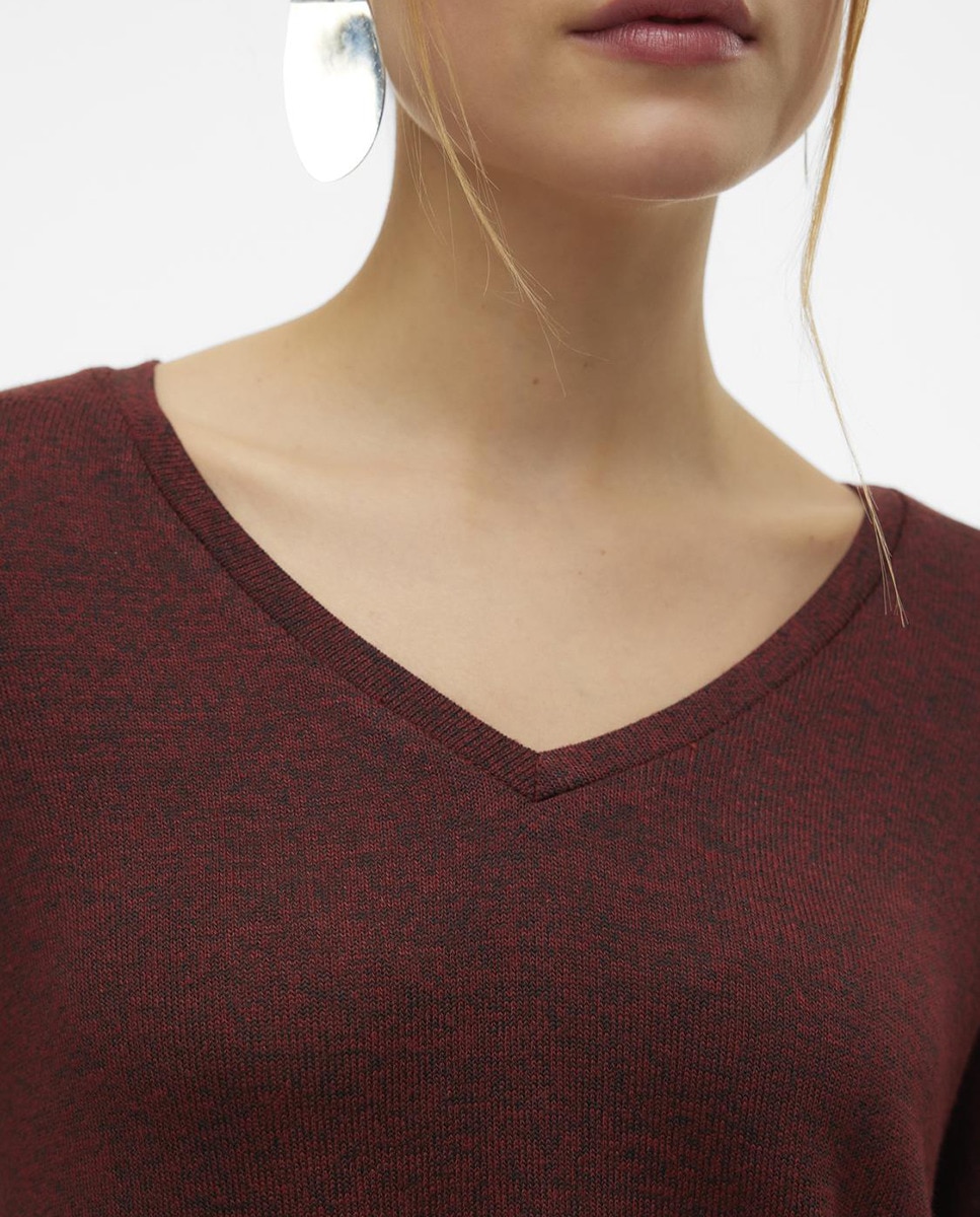 Camisola de Malha Fina com Manga 3/4 Vermelho/Grená-4