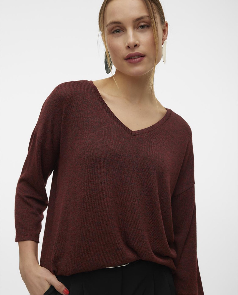 Camisola de Malha Fina com Manga 3/4 Vermelho/Grená-3