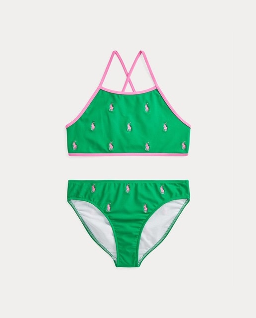 Imagen 0 de Bikini de niña en verde con microbordados