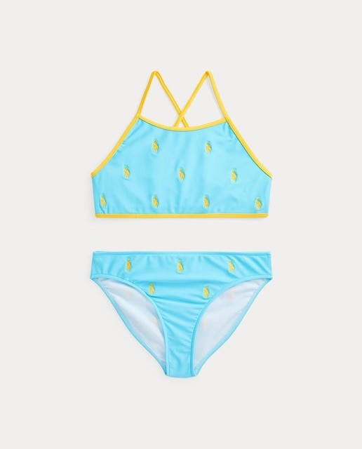 Imagen 0 de Bikini de niña en azul con microbordados