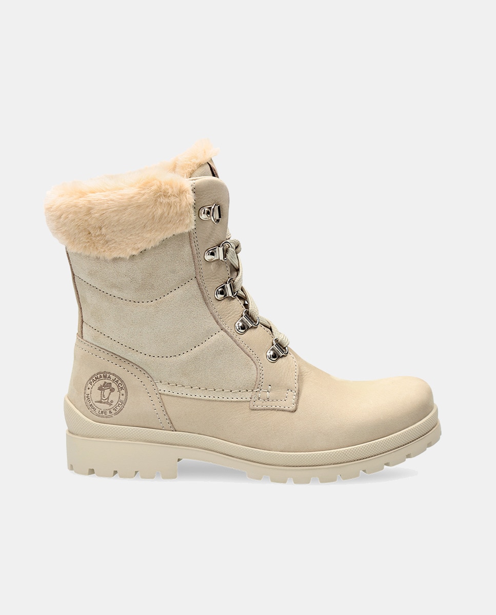 Botines de mujer en beige planos de piel nobuck Waterproof caña - Main Image