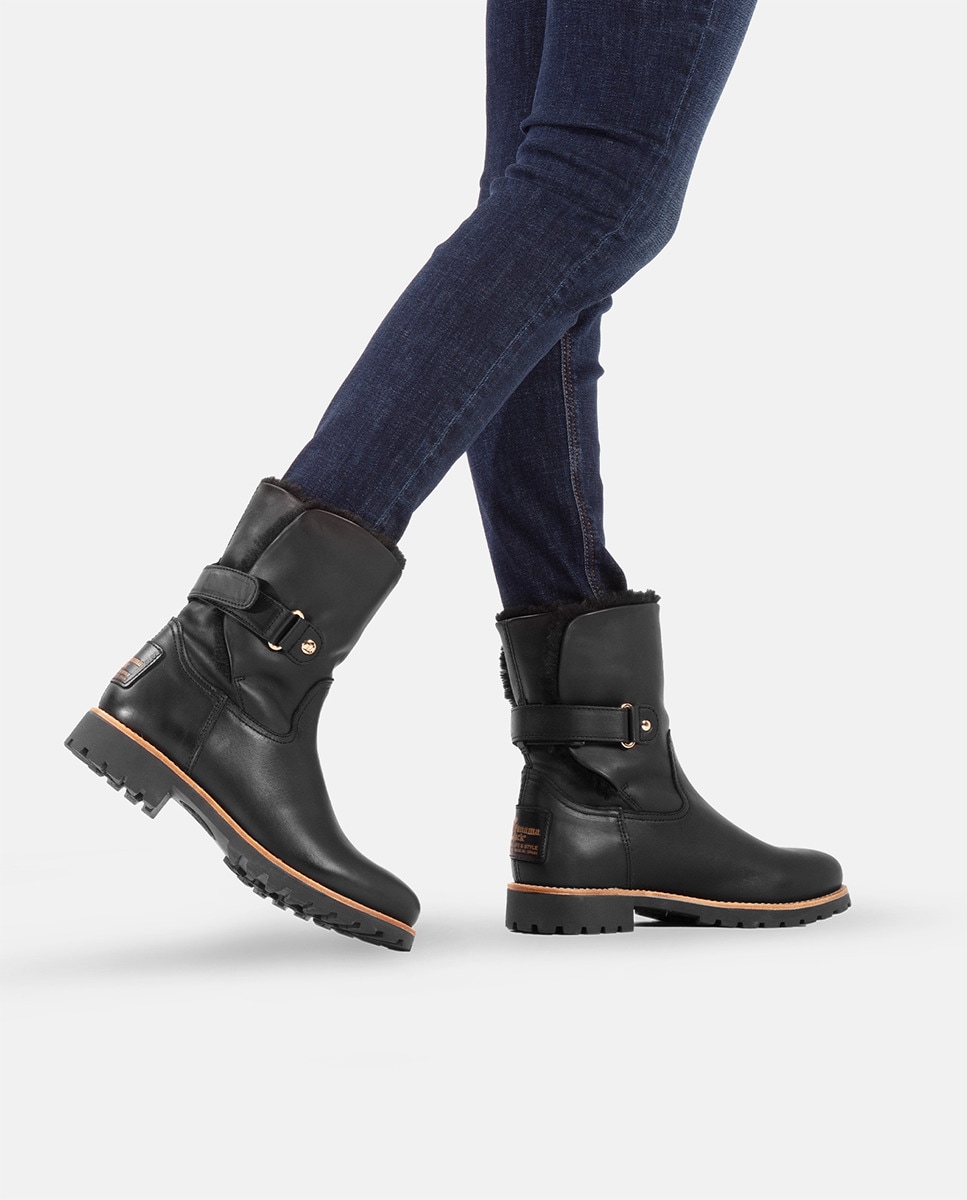 Botins Rasos de Cano Médio em Pele Waterproof e Forro Interior de Pelo - Preto Preto-2