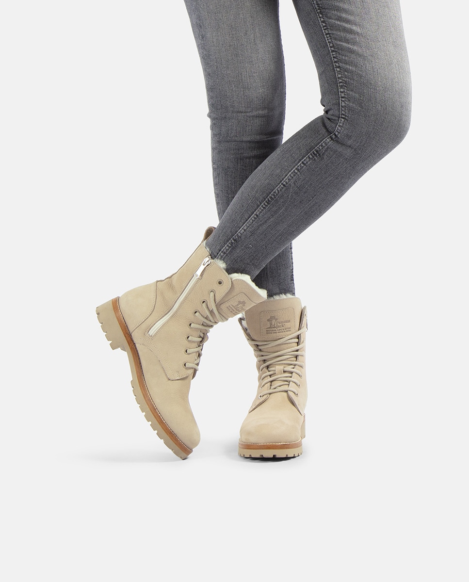 Botins Frisia com Forro Interior de Pelo e em Pele Waterproof Cru-2
