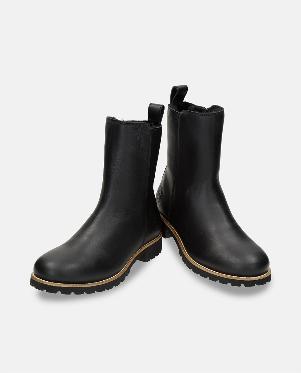Botas em Pele e com Forro de Pelo Sintético Preto-3