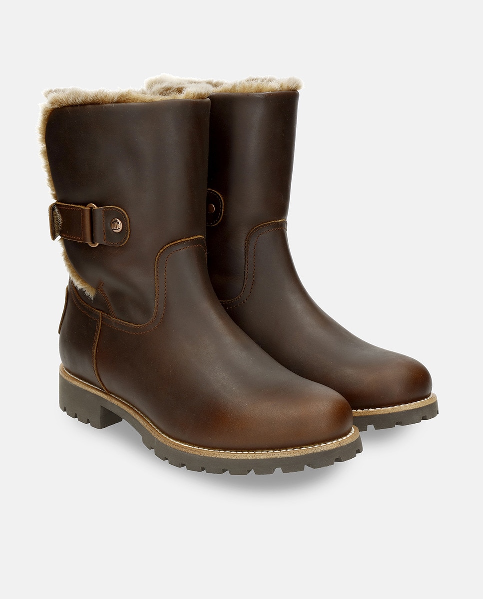 Botas em Pele e com Forro de Pelo Sintético Castanho-5
