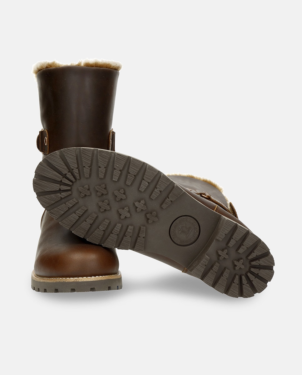 Botas em Pele e com Forro de Pelo Sintético Castanho-4
