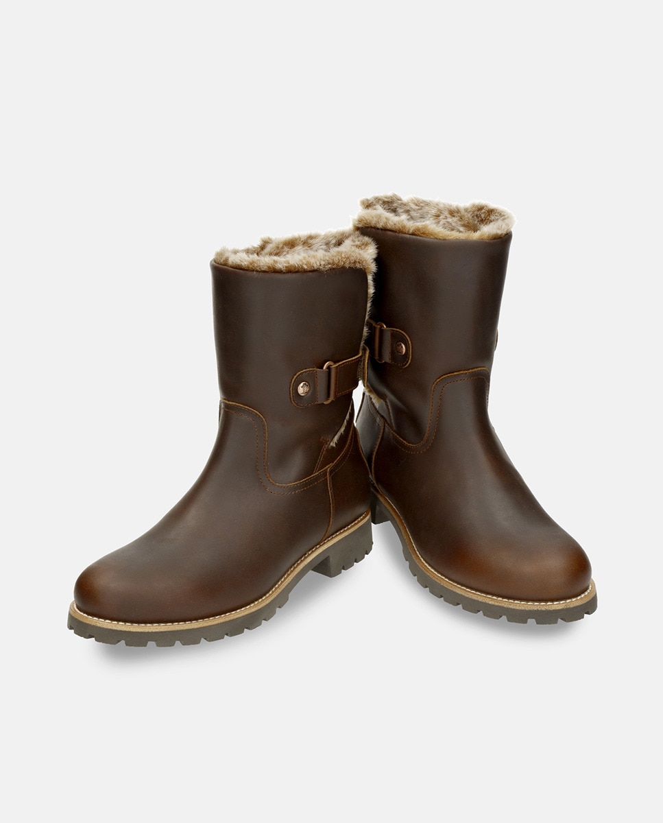 Botas em Pele e com Forro de Pelo Sintético Castanho-3