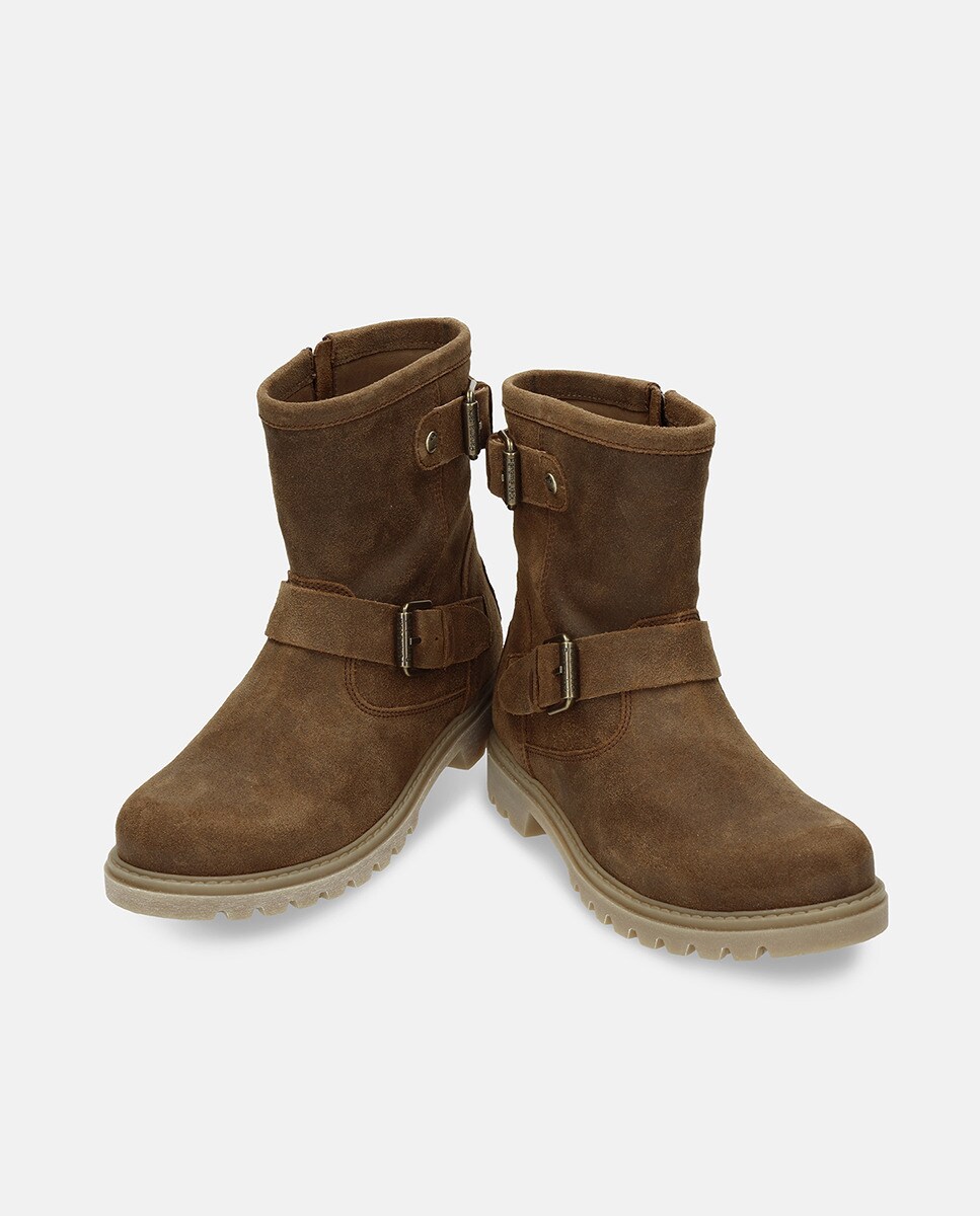 Botas em Velour e com Forro de Pele Castanho-3
