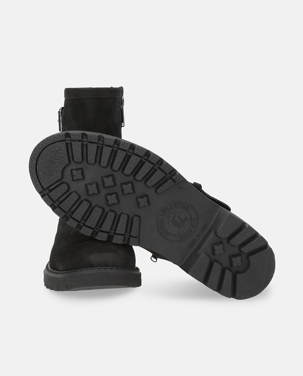Botas em Velour e com Forro de Pele Preto-4