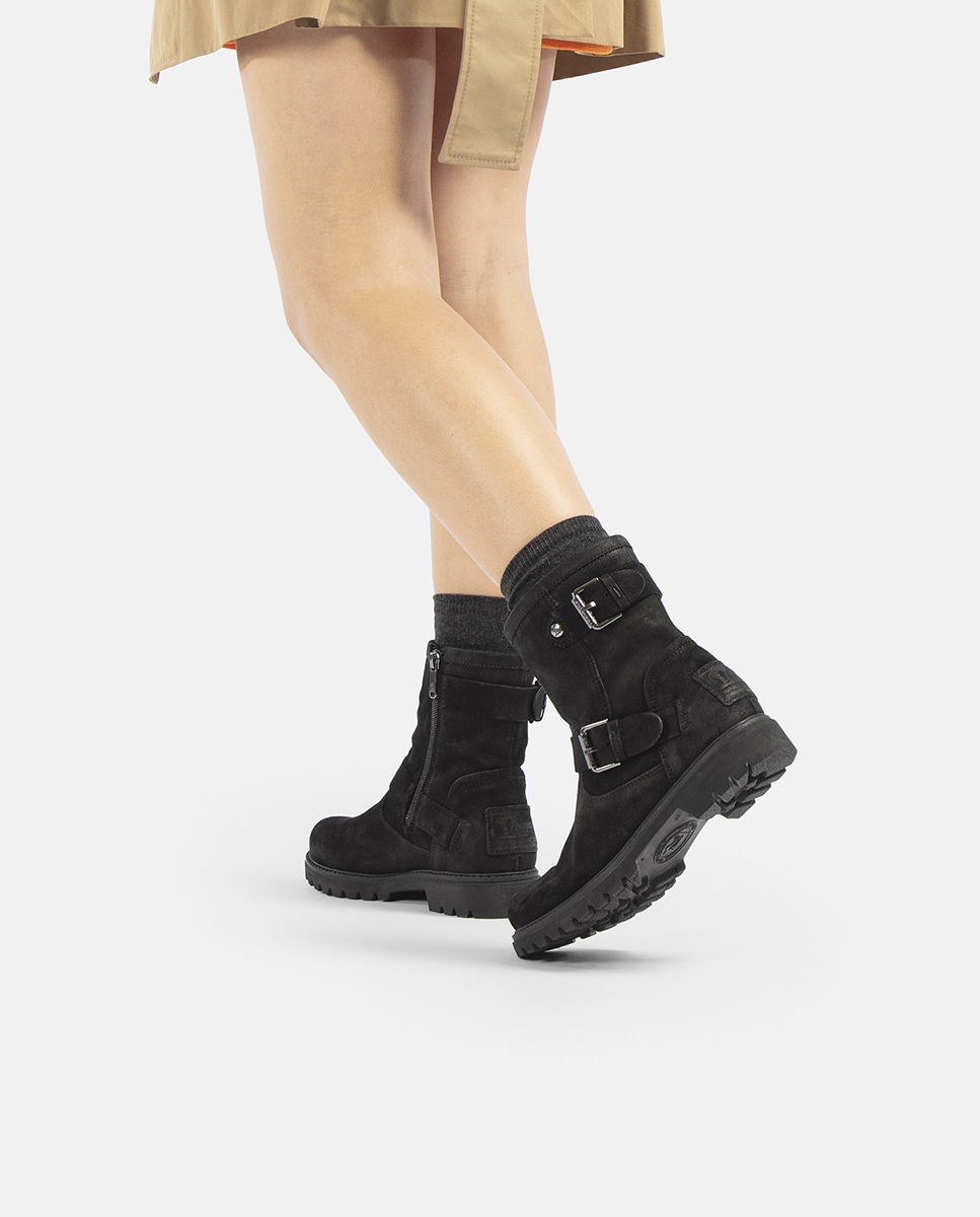 Botas em Velour e com Forro de Pele Preto-2