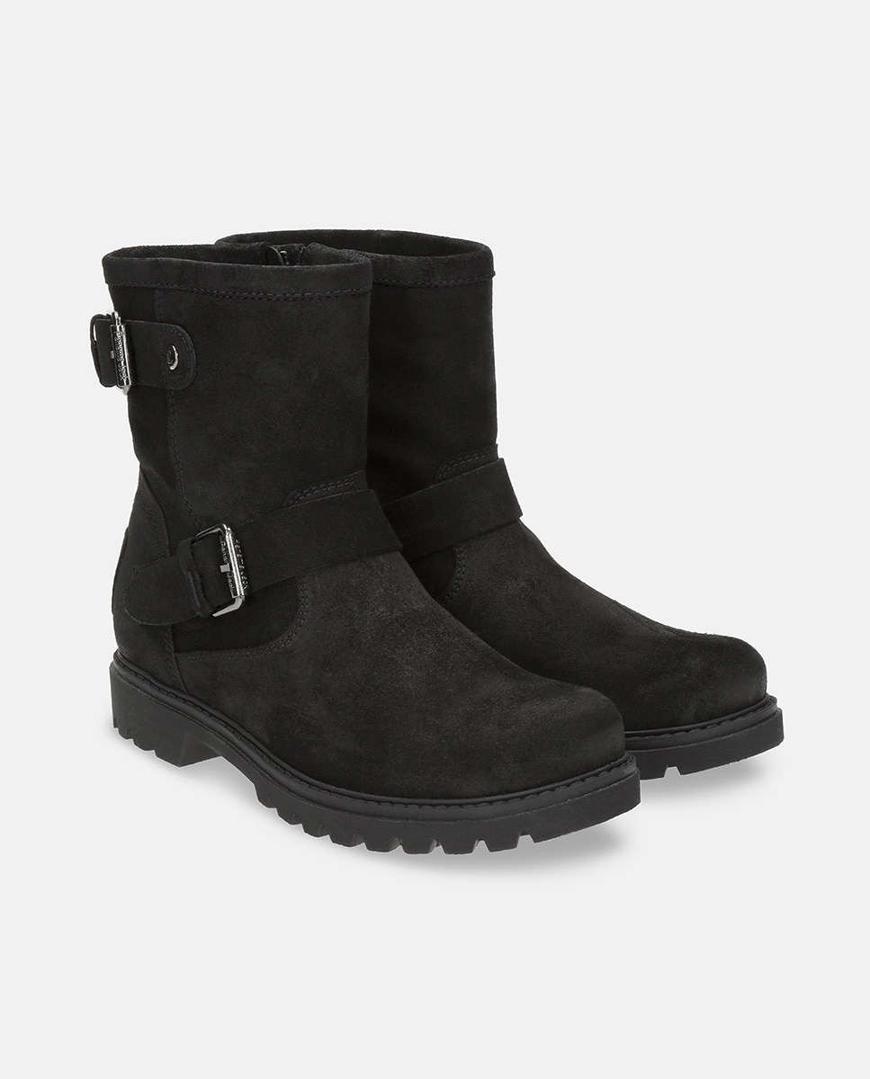 Botas em Velour e com Forro de Pele Preto-6